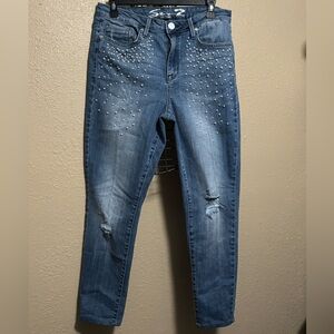 Seven7 Women's Distressed Blue Skinny Jeans with Studs